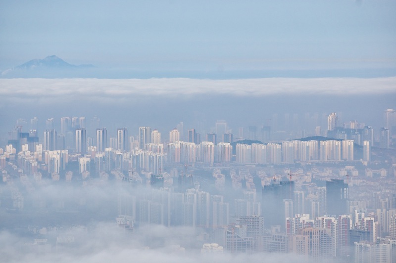 平流雾中的城市