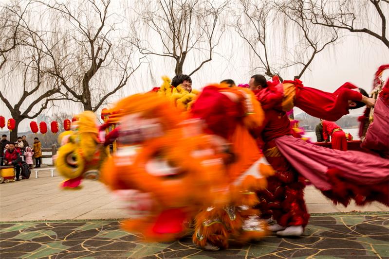 大明湖春节庙会_舞狮