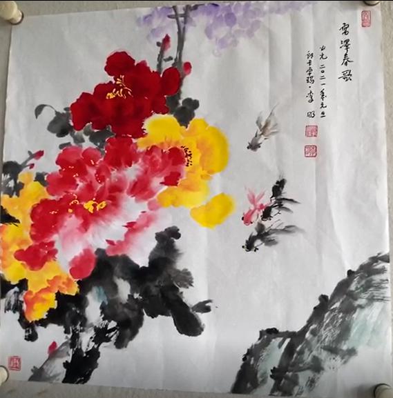 李明教外国人画菏泽牡丹