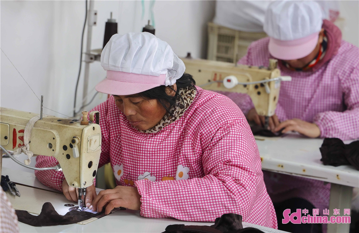  <br/>On January 5, 2022, rural women workers are processing hair ties and cloth boots in the people-benefiting factory in Shengshuihe Village, Dachang Town, West Coast New Area, Qingdao City. The factory solved the problem of rural women's employment in the neighborhood, promoting rural revitalization.<br/>