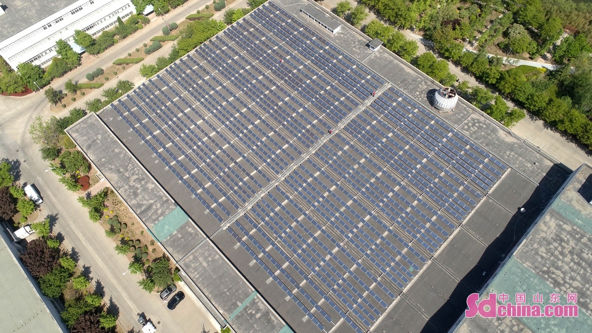 <br/>　　5月4日，技术人员在山东省青岛市即墨区一家企业的屋顶光伏发电项目巡检。(张进刚 摄)<br/>　　