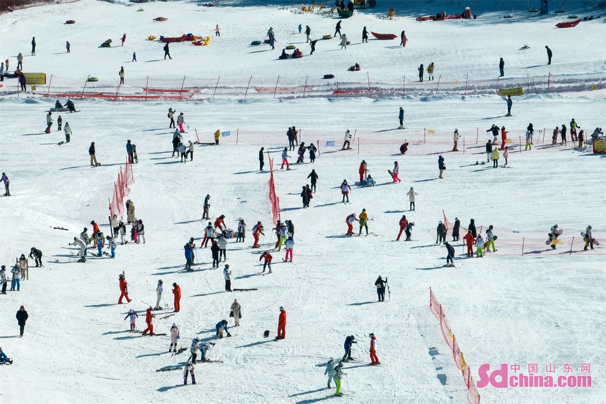 <br/>　　2023年1月25日，游客在山东青岛西海岸新区藏马山滑雪场滑雪健身，欢度新春佳节。 今年春节期间，前来藏马山滑雪场滑雪的市民和游客络绎不绝，高峰接续，人们在零距离体验感受冰雪运动的魅力中，欢度健康快乐的新春佳节。(韩加君)<br/>