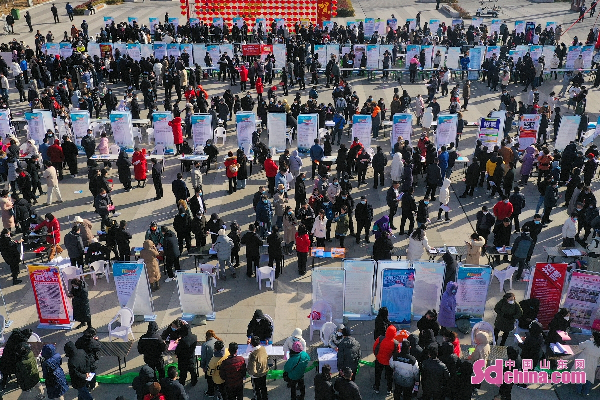 At the beginning of the New Year, job fairs are held around the country to attract job seekers. A New Year job fair was held in Jiaozhou City, Shandong province, with more than 120 enterprises offering more than 11,000 positions for applicants to choose from. (Photo by Wang Shaomai)<br/>