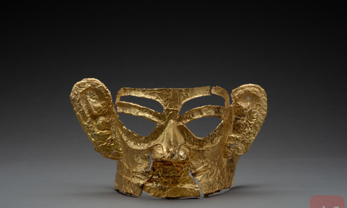 A gold mask unearthed from Sanxingdui Ruins Photo: Courtesy of Sichuan Provincial Cultural Relics and Archaeology Research Institute