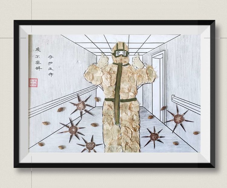 9号作品:疫不容辞选用中药材:枸杞,红花,小米,大麦